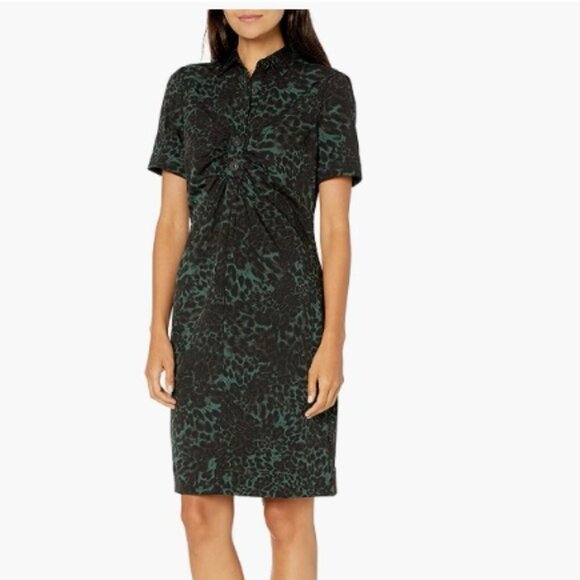 Lark & Ro Florence Short Sleeve Collar Ruched Front Sheath Shirt Dress, Size 2 - Picture 1 of 8